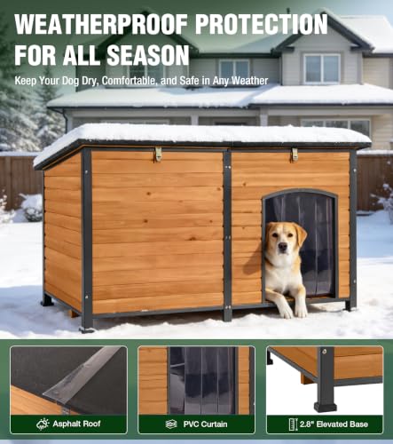 XXL 59" Extra Large Heated Dog House for Outside with Iron Frame