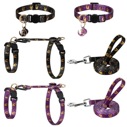 2 Pack Cat Harness and Leash (Black Purple)