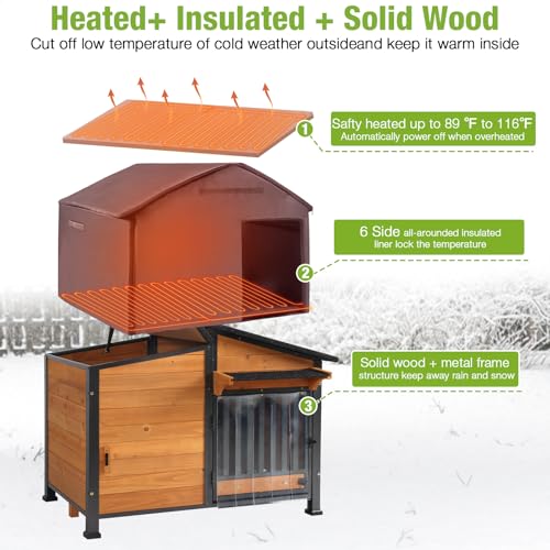 Heated Dog House Outdoor Dog Kennel with Safe Heated Pad
