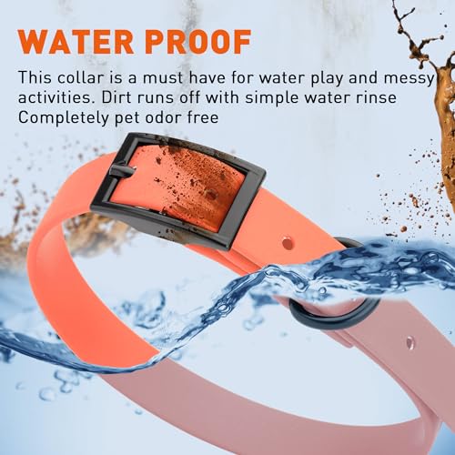 Biothane Waterproof Dog Collar Strong Coated Nylon Webbing with Black Hardware Odor (W5/8" x L12-15" / Coral)