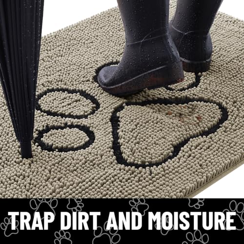 Dog Door Mat for Muddy Paws (30"X20" / Warm Taupe and Black)