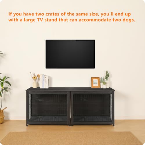 32.5" Dog Crate Furniture with Cushion (Dark Gray / 32.5"L x 21.9"W x 25.6"H)