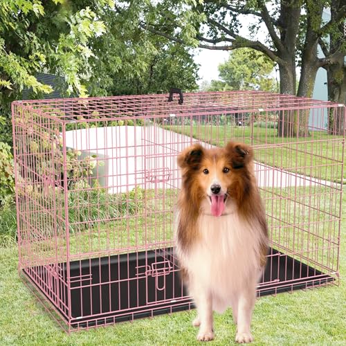 Extra Large Dog Crate Dog Kennel Cage with Double Door (Pink / 48.0"L x 29.0"W x 31.0"H)