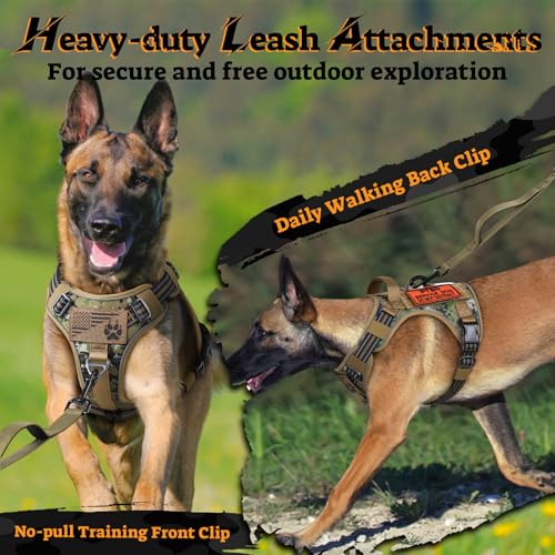Tactical Dog Harness for Small Dogs (S(Chest:16.1"-31.5",Neck:15.4"-21.6",Back:7.1") / Brown Camo)