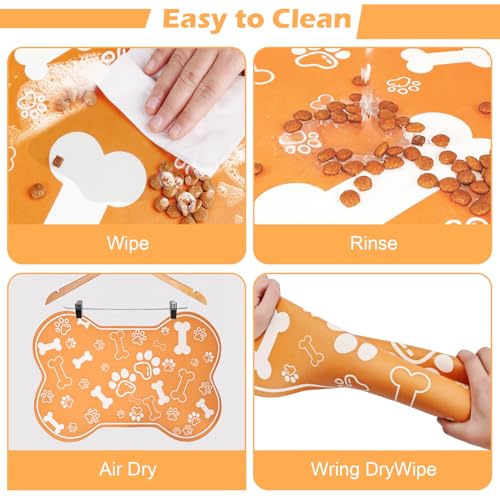Dog Cat Mat for Food and Water (24"L x 16"W / Bone Shaped Orange)