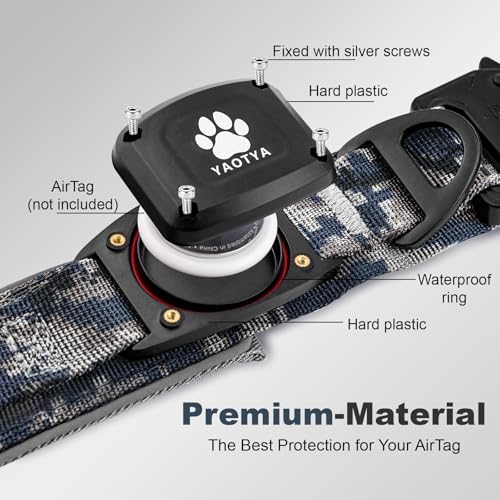 Tactical Dog Collar with IPX8 Waterproof AirTag Holder (Camouflage Grey / XL(19.5"-24.8"))