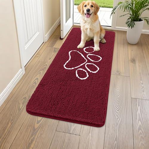 Dog Door Mat for Muddy Paws (47"X24" / Burgundy and White)