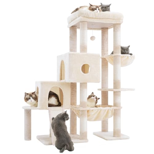 Cat Tree Tower with Plush Steped Condos (50 inches / Beige)