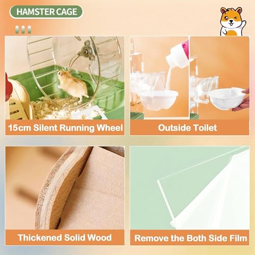 8 in 1 Clear Acrylic Hamster Cage with All Accessories (13.4"L x 10.2"W x 12.6"H / Green)