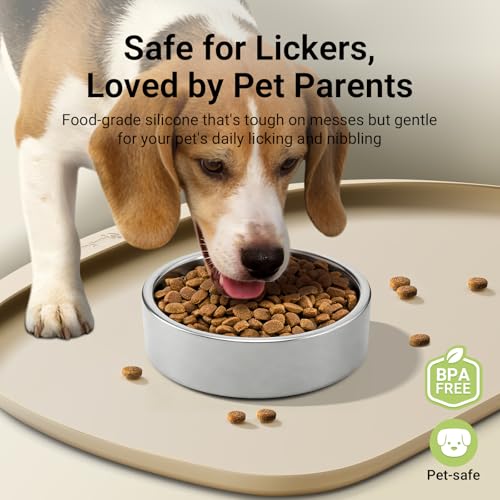 Dog Food Mat Silicone Waterproof Feeding Mat (24"L x 17"W / Almond)
