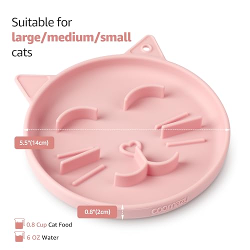 Slow Feeder Cat Bowl Silicone Pet Puzzle Feeder for Slow Eating (Pink / 0.8 Cups)