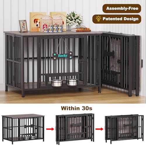 41" Dog Crate Furniture Foldable (Oak Grey / 41.3"L x 25.6"W x 28.6"H)