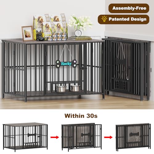43" Dog Crate Furniture Foldable (Oak Grey / 43.0"L x 27.0"W x 29.2"H)