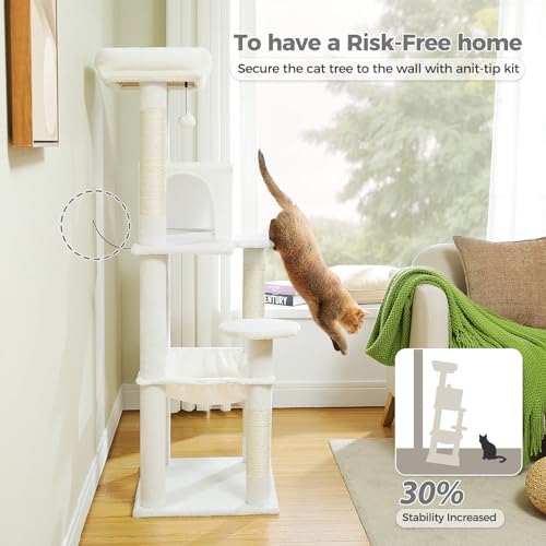 56.3" Cat Tree for Indoor Cats Large Adult with Hammock (White / 56 Inches)
