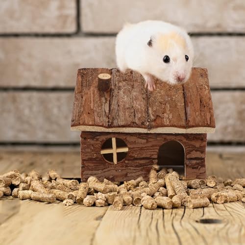 Natural Wooden Hamster House Small Animals House with Chimney (S)