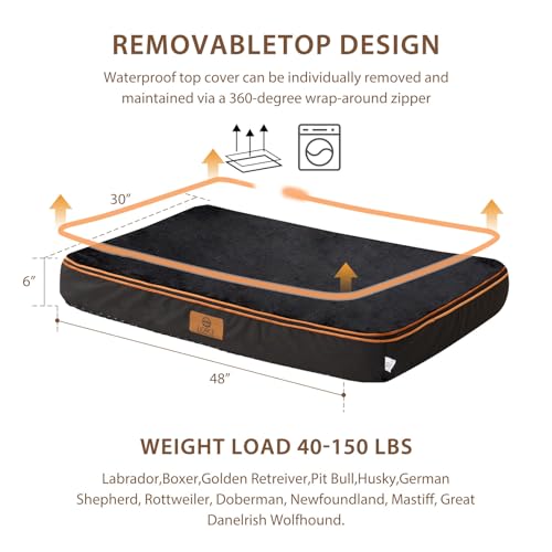 Orthopedic Memory Foam XXL Dog Bed (48.0"L x 30.0"W x 6.0"Th / Space Black)