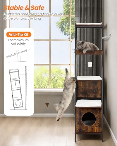 Modern Wood Cat Tree Tower for Indoor Cats Large Adult 67 (67 inch / Rustic Brown)