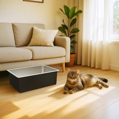 High Sided Stainless Steel Cat Litter Box (17.5"L × 13.6"W × 6"H)