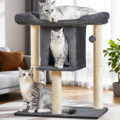 Cat Tree Tower Scratching Post for Indoor Large Adult Cats with Perch Bed (Dark Grey / 28 Inches)