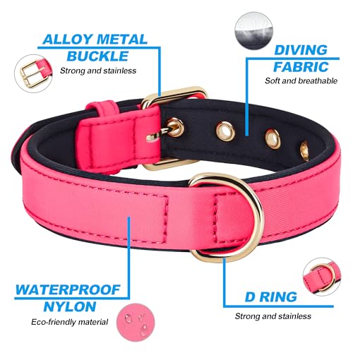 Soft Padded Dog Collars for Large Dogs (Pink / XL: Fit 17-23" Neck)