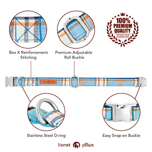Boy Dog Collar with Bowtie (Blue Grid / X-Small (Pack of 1))