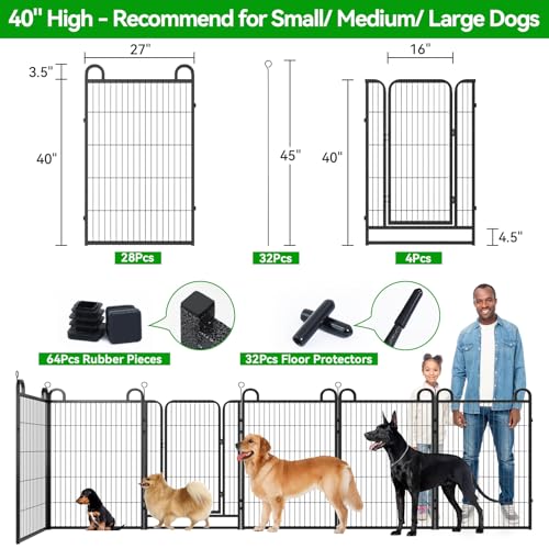 Dog Playpen Outdoor 32 Piece Panels Heavy Duty Dog Fence 40" (27"W x 40"H)