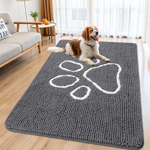 Dog Door Mat for Muddy Paws (59"X32" / Dark Grey and White)