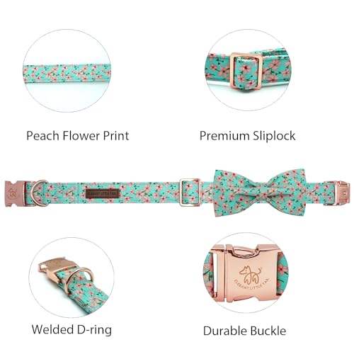 Dog Collar Spring Pet Collar with Bow Dog Durable Pink Flower Print Dog Collars Girl Pet Gift Adjustable Dog Collar for Large Dogs (Pink Floral / Large (Pack of 1))