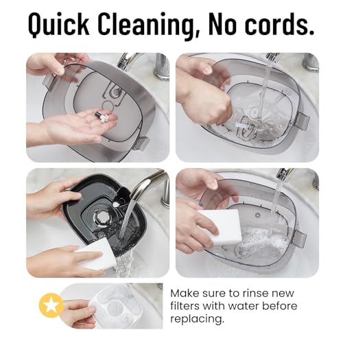 85oz 2.5L Cat Water Fountain with Detachable Tank & Secure Clips (Black)