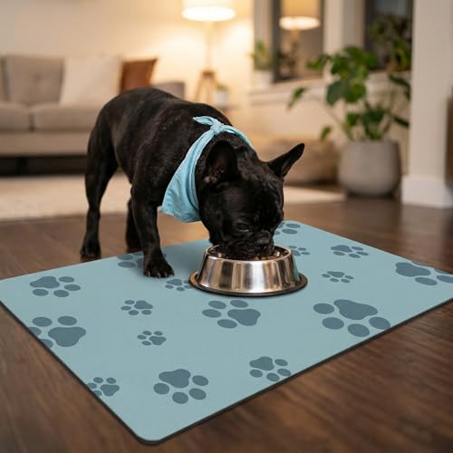 Pet Feeding Mat Dog Cat Food Mat Absorbent No Stains Quick Dry Rubber Bottom Anti (Gray Blue-JY / 16"×24")