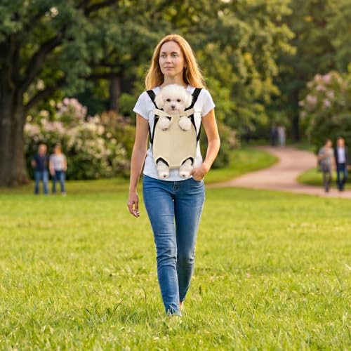 Dog Carrier Backpack Pet Legs Out Front Cat Travel Bag (Medium / Beige)