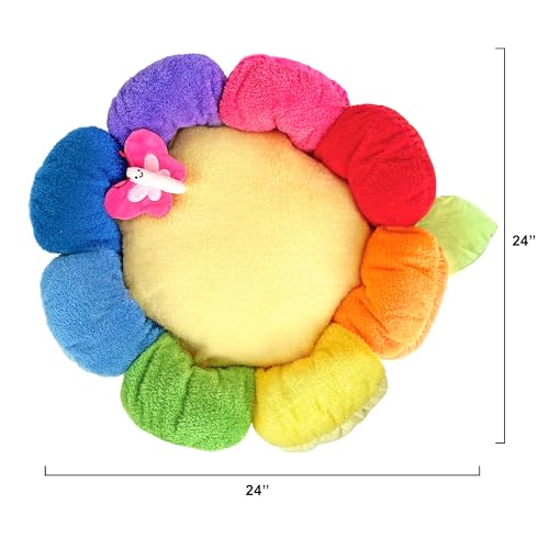 Soft Plush Small Cute and Cozy Nature Dog Cat Bed (Rainbow Flower)