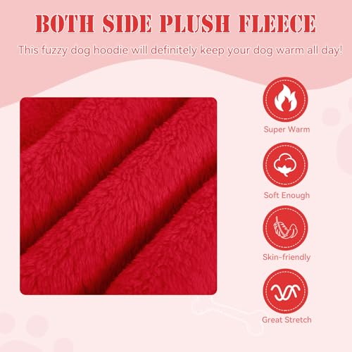 Fuzzy Dog Sweaters for Small Dogs Dog Hoodie Pet Clothes Warm Soft Cozy Coats Hooded Sweatshirt Fleece Small Pet Hoodies Sweater (X-Small / Red)