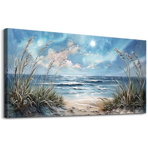 Large Wall Decor For Bedroom Framed Wall Art For Living Room Sunshine Ocean Scenery Painting Blue Sea Waves Wall Pictures Office Modern Canvas Prints Artwork Aesthetic Home Decorations (60"L x 30"W / Blue Sea Sunshine Waves Pictures)