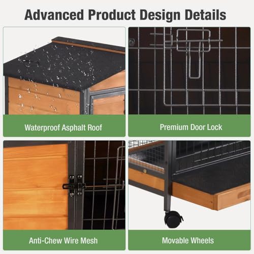 Indoor Rabbit Hutch with Metal Frame & Pull (Orange)