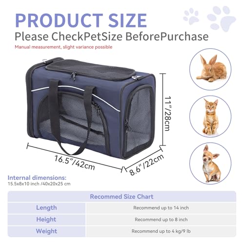 Airline Cat Carrier for Small Cats (Navy / 16.5"L x 8.6"W x 11.0"H)