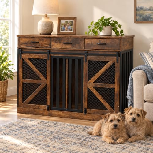 Furniture Dog Crate for Medium to Large Dogs (Brown / 47.6"L x 22.8"W x 35.5"H)