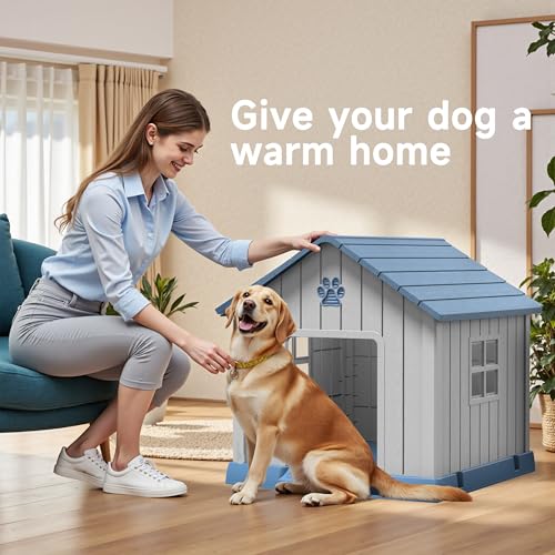 32in Large Outdoor Dog House (Blue / 31.18*33.7*32.52)