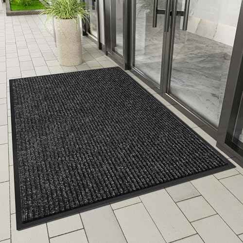 Indoor Outdoor Door Mat (Black Striped / 3' x 4' (Rectangular))