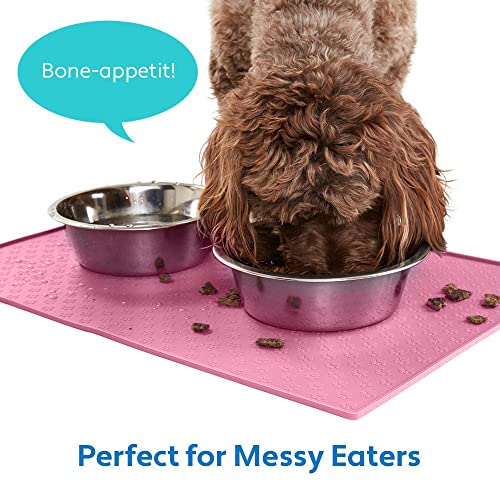 100% Waterproof Dog Food Mat (Bright Pink / 18"L x 12"W)