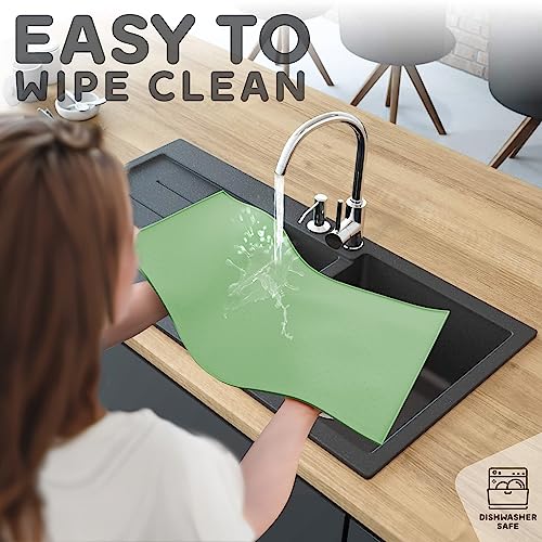 Dog Food Mat 28x18 Raised Edges Dogs Mat for Food and Water Prevent Spill (28"L x 18"W / Eucalyptus)
