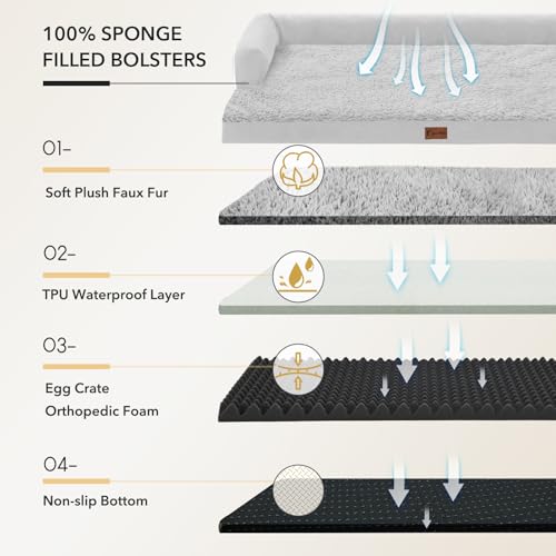 Waterproof Orthopedic Dog Bed for Large Dogs (Grey White / 36.0"L x 27.0"W x 7.0"Th)