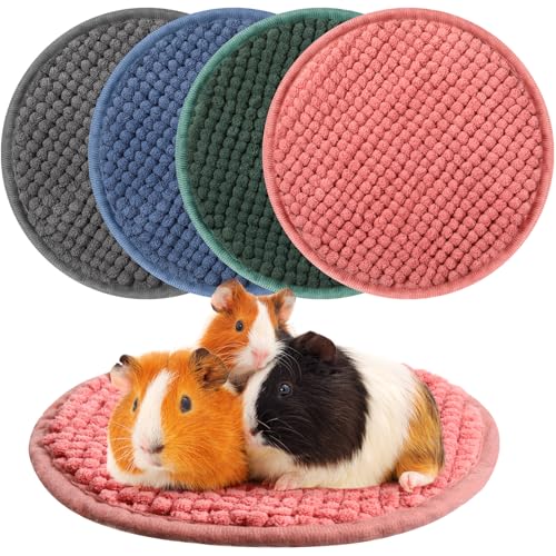 4 Pcs Guinea Pig Cage Liner (Mixed Color / Diameter 7.8 Inch / Low Pile Chenille)