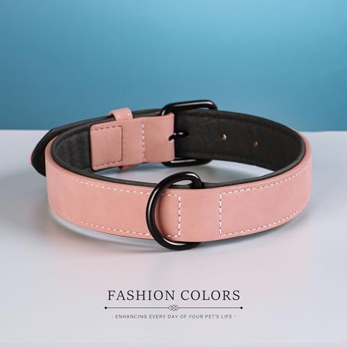 Soft PU Leather Dog Collar (XL: Neck 17-23", Width 1¼" / Pink)