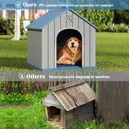 Large Dog House Outdoor Indoor for Medium Large Dogs (Blue / 36.2" L × 38" W × 38" H)