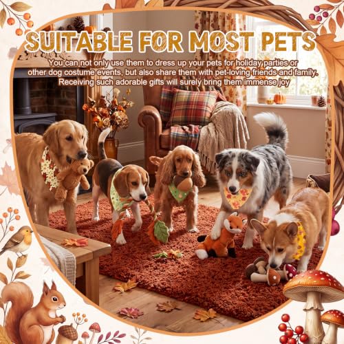 100 Pcs Fall Dog Bandanas Bulk for Autumn Pet Soft Bibs Adjustable Squirrel Fox Hedgehog Kerchief Bandana for Small Medium Large Grooming Accessories (Fall Animals / 25.6 x 17.7 x 17.7 Inch)