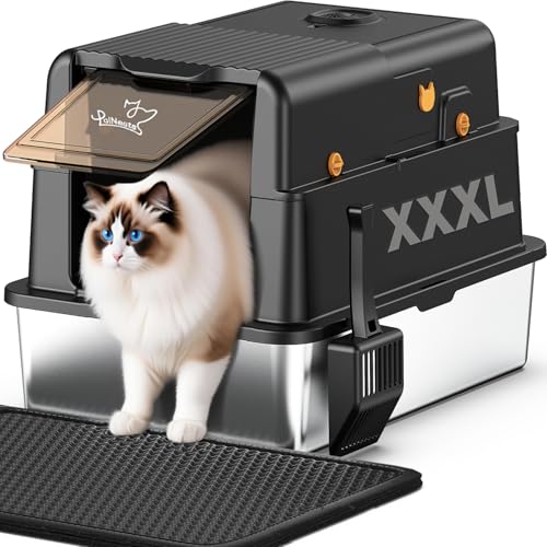 L8 Max XXXL Stainless Steel Litter Box with Lid (Black)