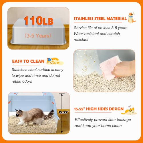 Stainless Steel Litter Box with Lid (Blue(With Mat&Step))