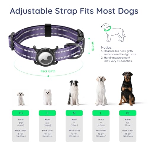 Reflective Dog Collar with Airtag Holder for Small Dogs (Z: Purple / S: with Airtag Holder)