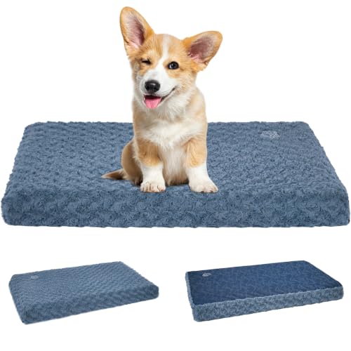 Dog Bed Mat Crate Pad Mattress (Navy/Grey / M(29"*18"*3"))